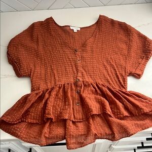 Blu Pepper Orange Smocked Peplum Blouse